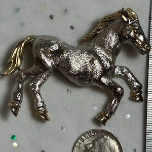 Vintage Estate Horse Pony Equestrian Gold Silver Brooch Pin Signed Park Lane